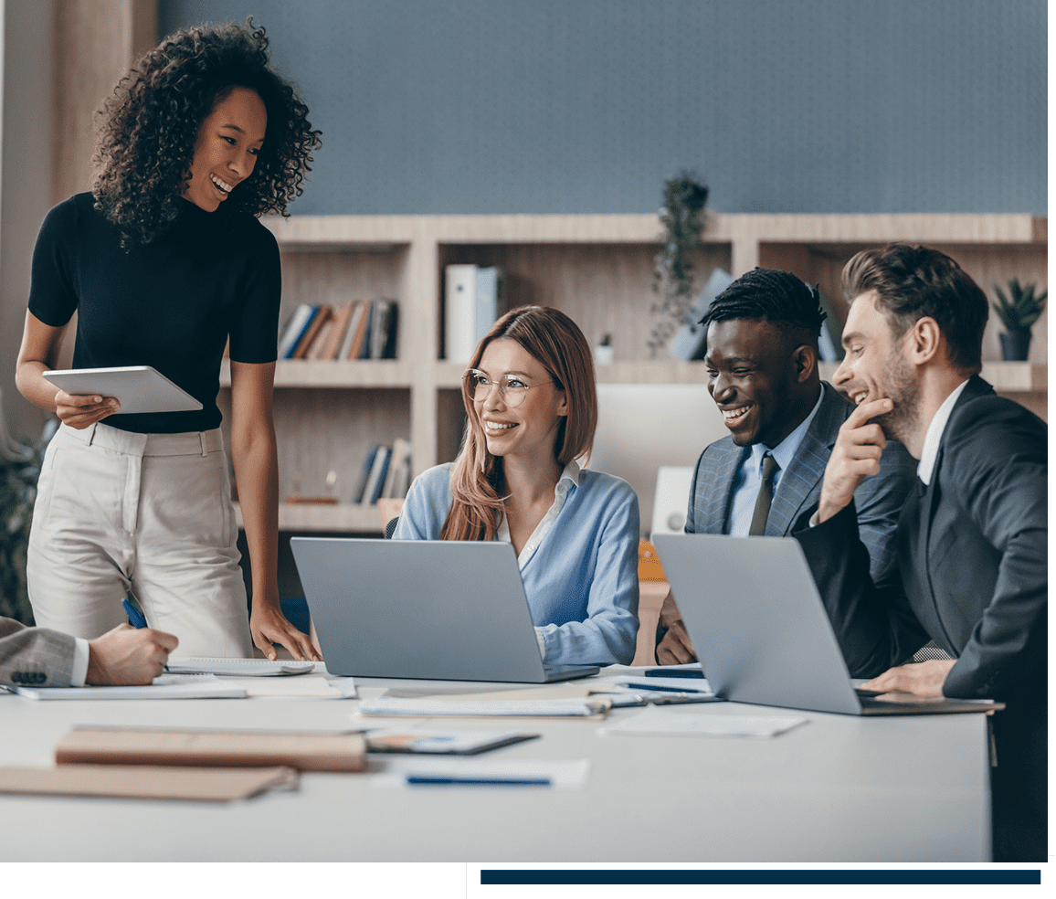 Team collaborating in a modern office setting.