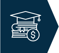 Books, graduation cap, and dollar symbol icon.